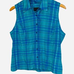 Womens Melissa Harper plaid button front sleeveless shirt size 14